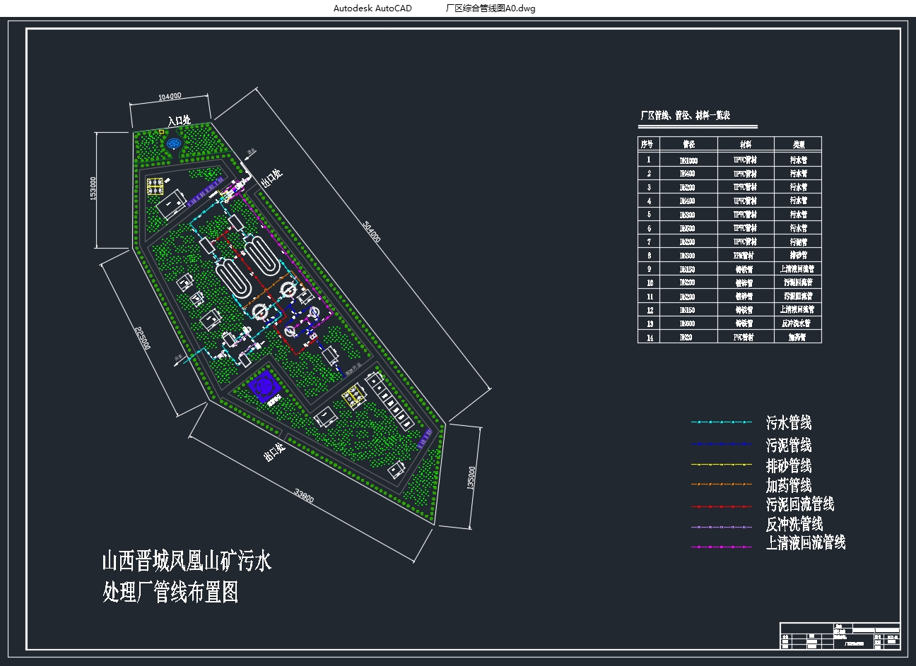 山西晋城某煤矿矿区1万吨污水处理工程设计(CAD图)